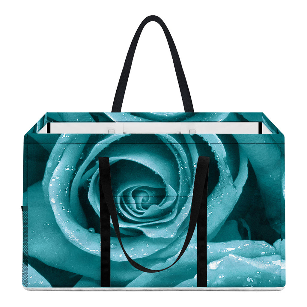 Turquoise Rose Flower Print Utility Tote Bag