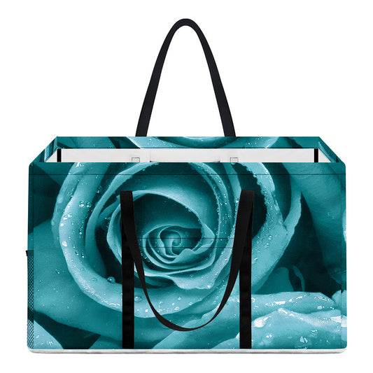 Turquoise Rose Flower Print Utility Tote Bag
