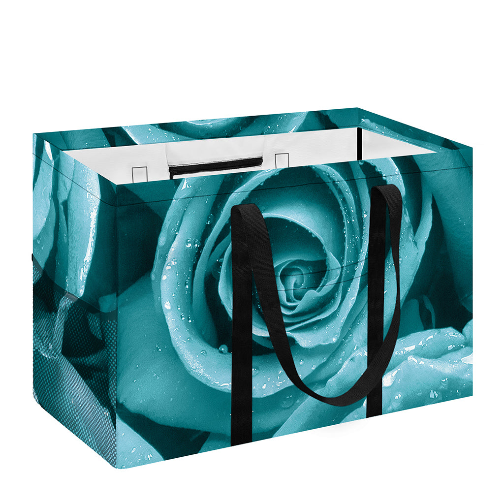 Turquoise Rose Flower Print Utility Tote Bag
