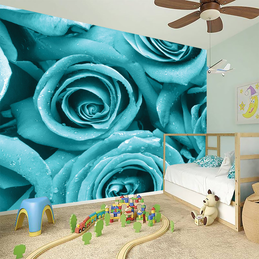 Turquoise Rose Flower Print Wall Sticker