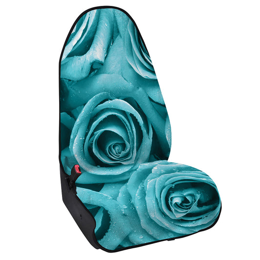 Turquoise Rose Flower Print Waterproof Car Seat Cover