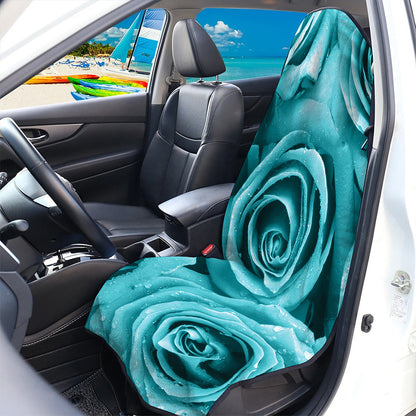 Turquoise Rose Flower Print Waterproof Car Seat Cover