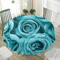 Turquoise Rose Flower Print Waterproof Round Tablecloth