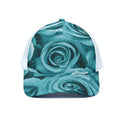 Turquoise Rose Flower Print White Mesh Trucker Hat