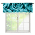 Turquoise Rose Flower Print Window Valance