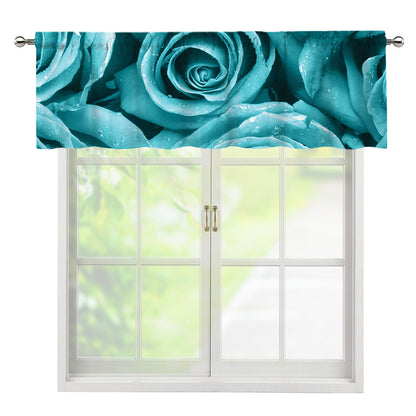 Turquoise Rose Flower Print Window Valance