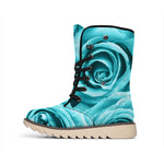 Turquoise Rose Flower Print Winter Boots
