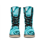 Turquoise Rose Flower Print Winter Boots
