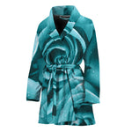 Turquoise Rose Flower Print Women's Bathrobe