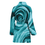 Turquoise Rose Flower Print Women's Bathrobe