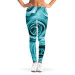 Turquoise Rose Flower Print Women's Leggings