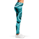 Turquoise Rose Flower Print Women's Leggings