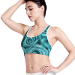 Turquoise Rose Flower Print Women's Sports Bra