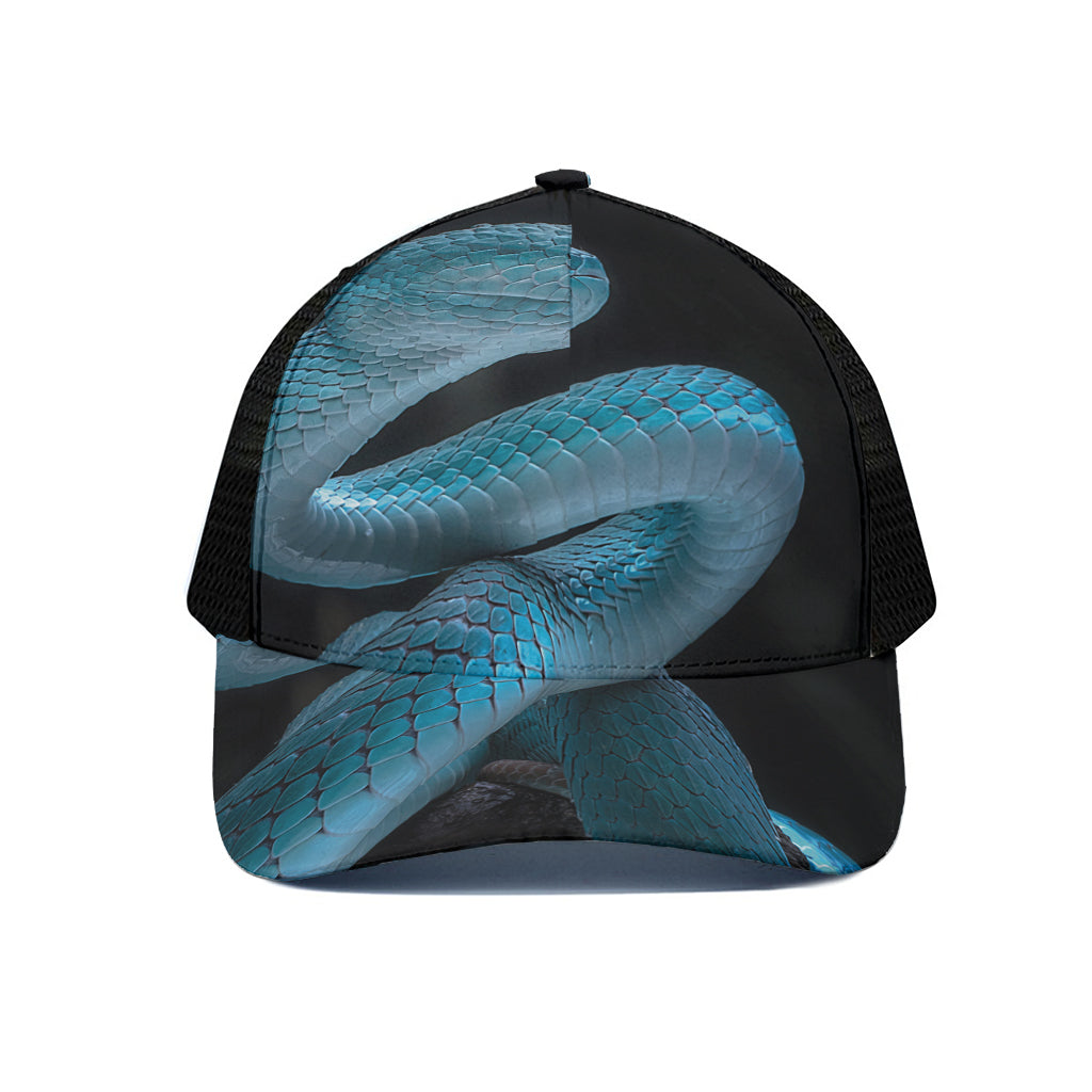 Turquoise Snake Print Black Mesh Trucker Cap