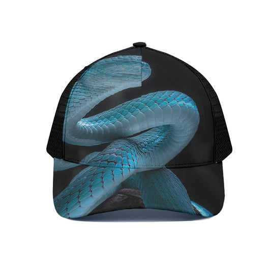 Turquoise Snake Print Black Mesh Trucker Cap