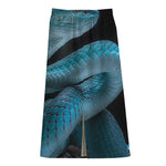 Turquoise Snake Print Cotton Front Slit Maxi Skirt