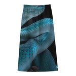 Turquoise Snake Print Cotton Front Slit Maxi Skirt