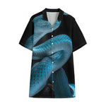 Turquoise Snake Print Cotton Hawaiian Shirt