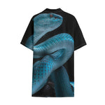 Turquoise Snake Print Cotton Hawaiian Shirt