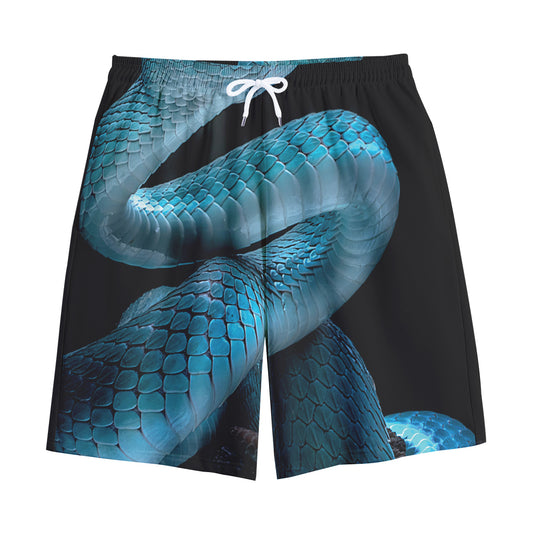Turquoise Snake Print Cotton Shorts