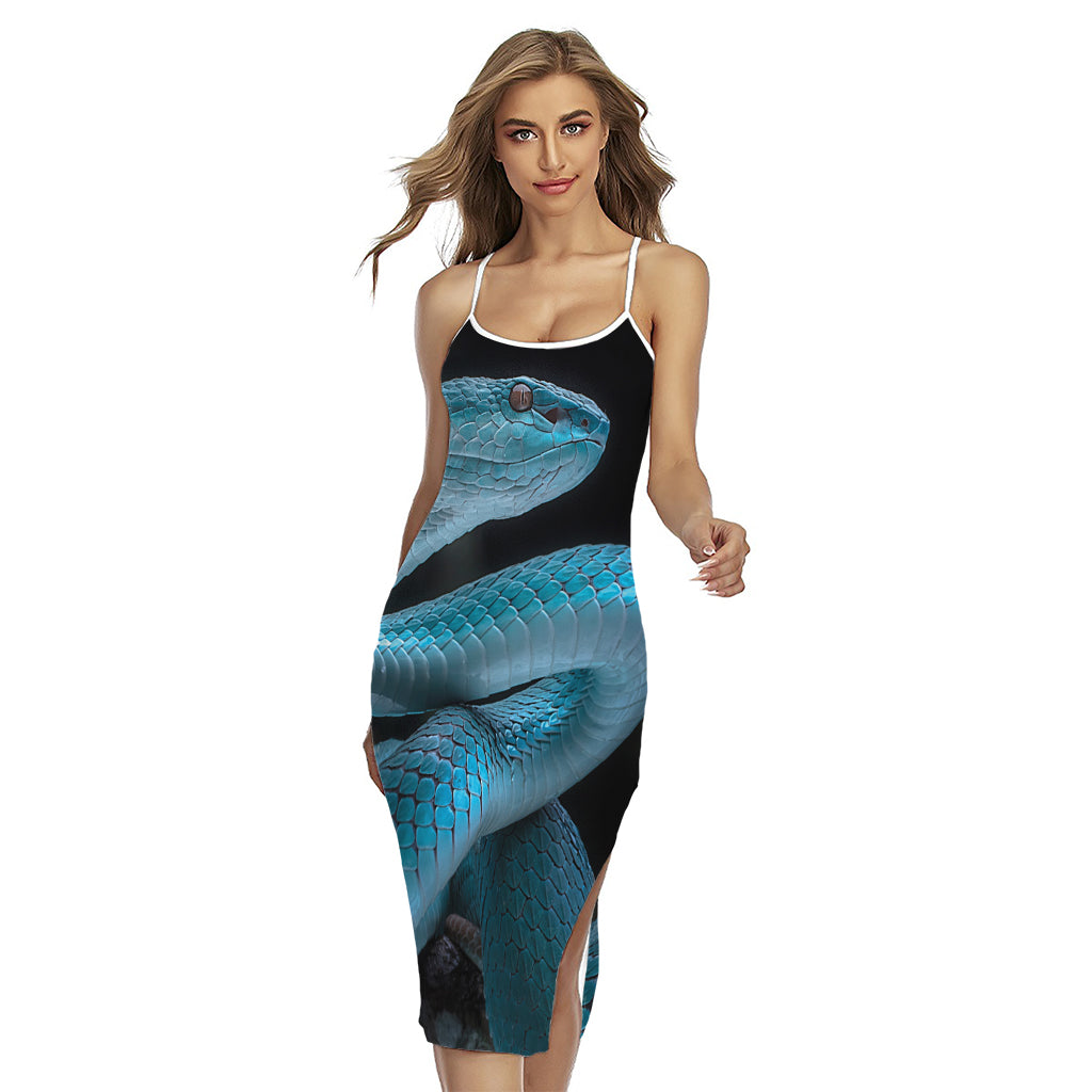 Turquoise Snake Print Cross Back Cami Dress