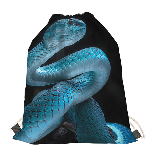 Turquoise Snake Print Drawstring Bag