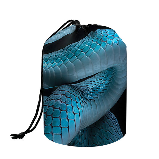 Turquoise Snake Print Drawstring Makeup Bag
