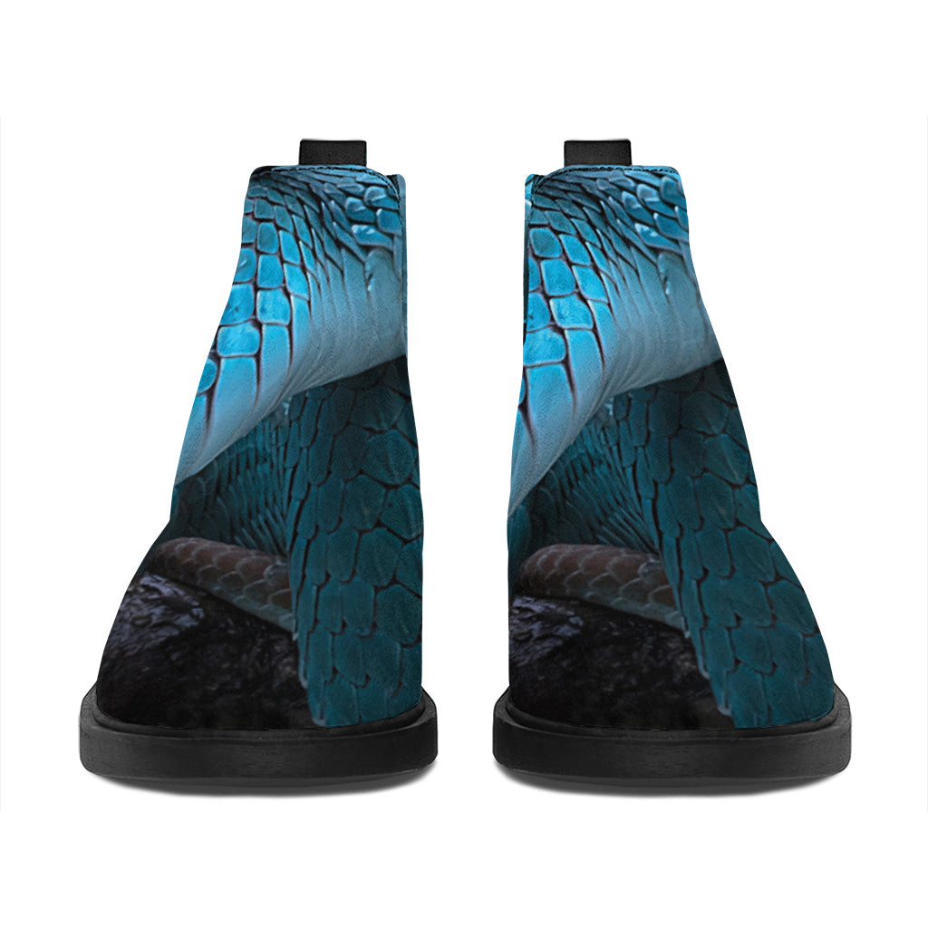 Turquoise Snake Print Flat Ankle Boots