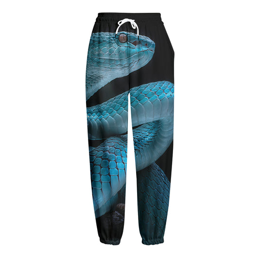 Turquoise Snake Print Fleece Lined Knit Pants