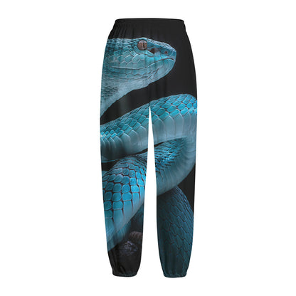 Turquoise Snake Print Fleece Lined Knit Pants