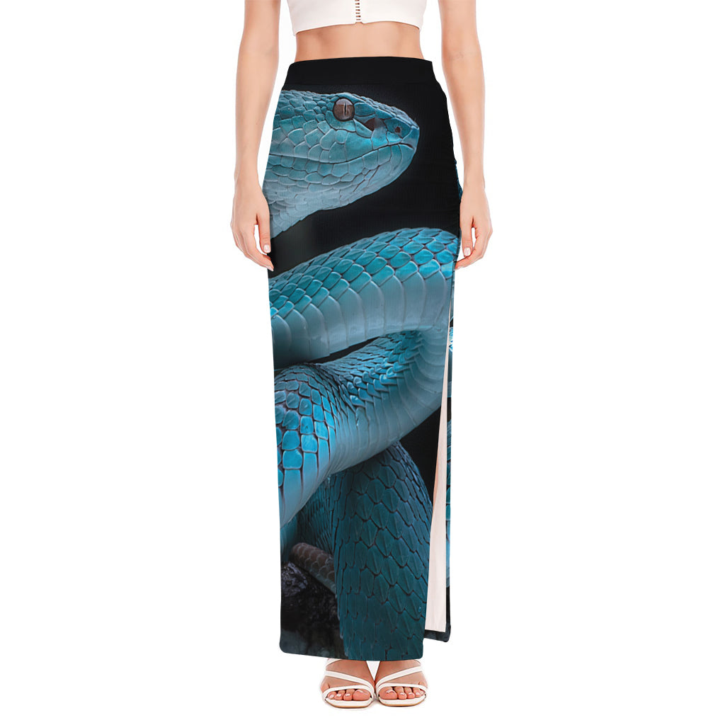 Turquoise Snake Print High Slit Maxi Skirt