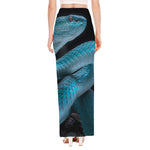 Turquoise Snake Print High Slit Maxi Skirt