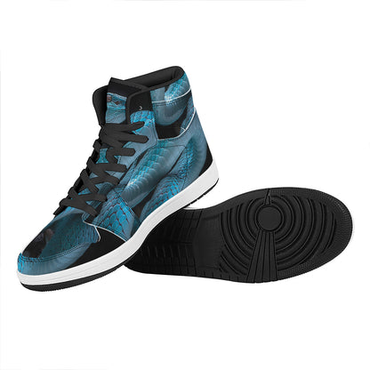 Turquoise Snake Print High Top Leather Sneakers