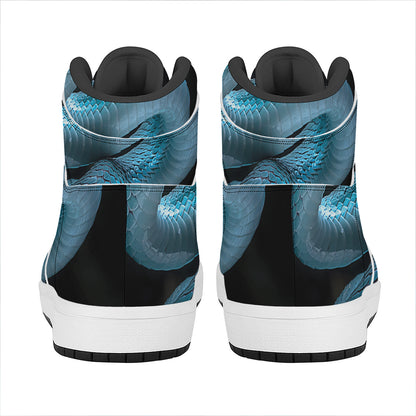 Turquoise Snake Print High Top Leather Sneakers