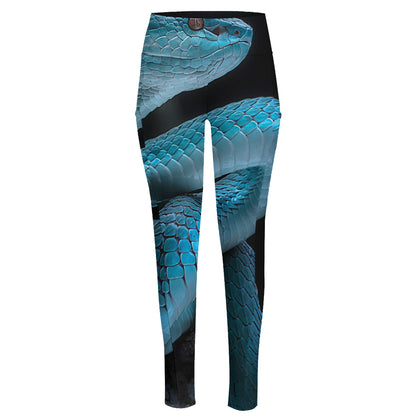 Turquoise Snake Print High-Waisted Pocket Leggings
