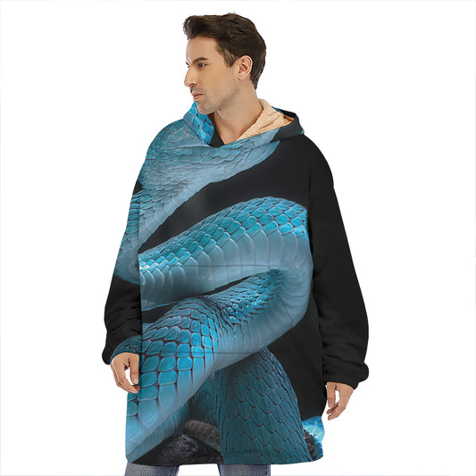 Turquoise Snake Print Hoodie Blanket