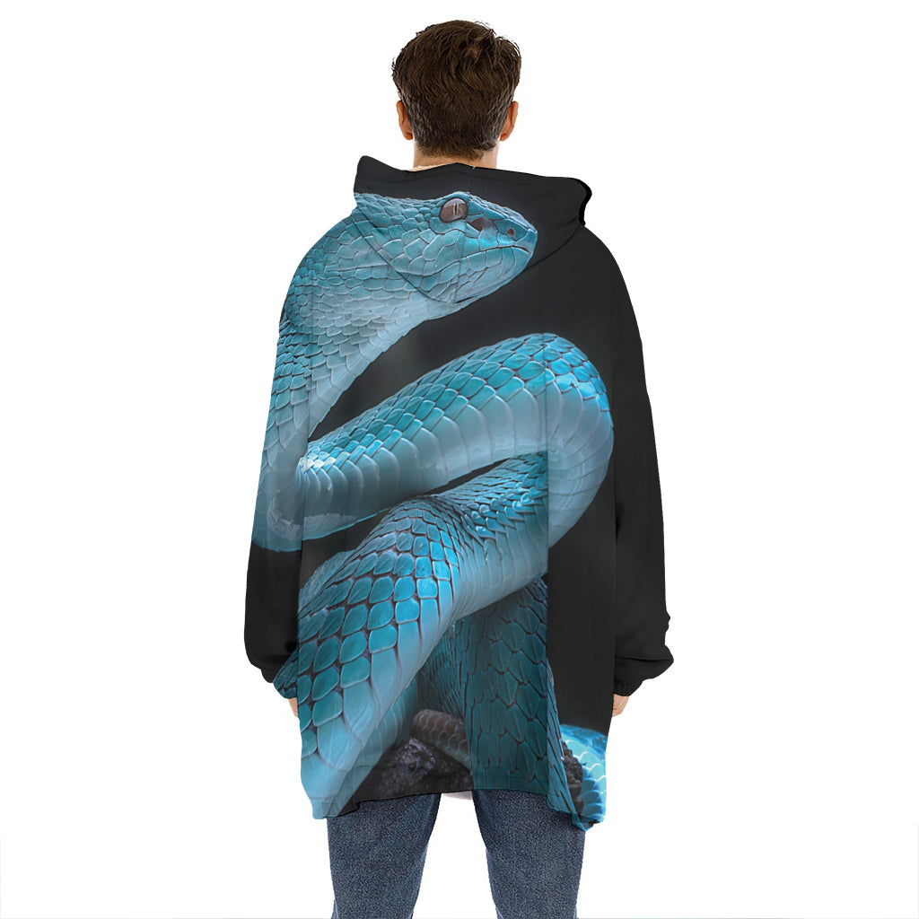 Turquoise Snake Print Hoodie Blanket