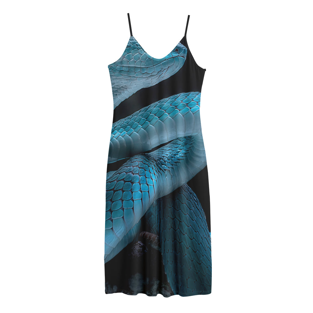 Turquoise Snake Print Jersey Midi Cami Dress