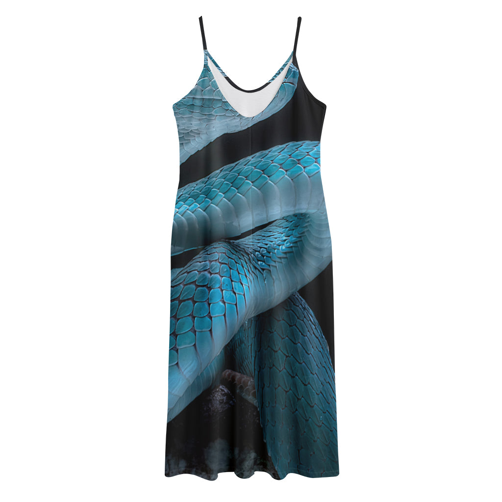 Turquoise Snake Print Jersey Midi Cami Dress