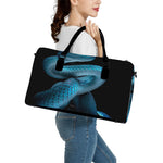 Turquoise Snake Print Leather Duffle Bag