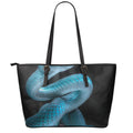 Turquoise Snake Print Leather Tote Bag With Zipper