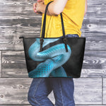 Turquoise Snake Print Leather Tote Bag