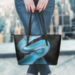 Turquoise Snake Print Leather Tote Bag