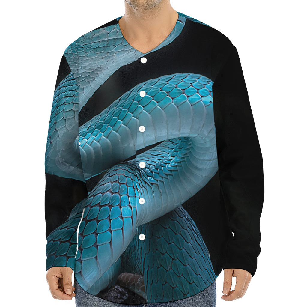 Turquoise Snake Print Long Sleeve Baseball Jersey