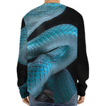 Turquoise Snake Print Long Sleeve Baseball Jersey