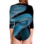 Turquoise Snake Print Long Sleeve Swimsuit