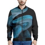 Turquoise Snake Print Men's Bomber Jacket
