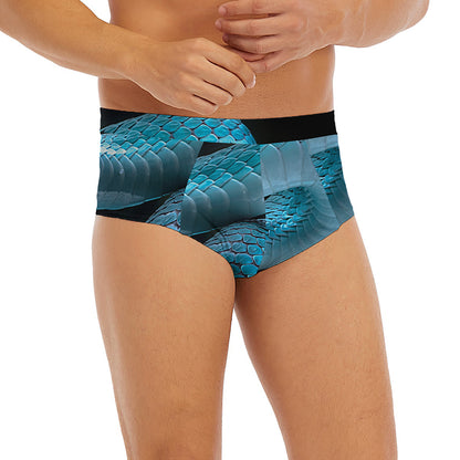 Turquoise Snake Print Men's Briefs