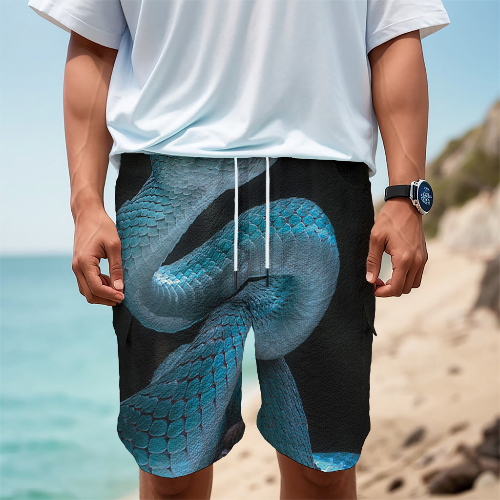 Turquoise Snake Print Men's Cargo Shorts