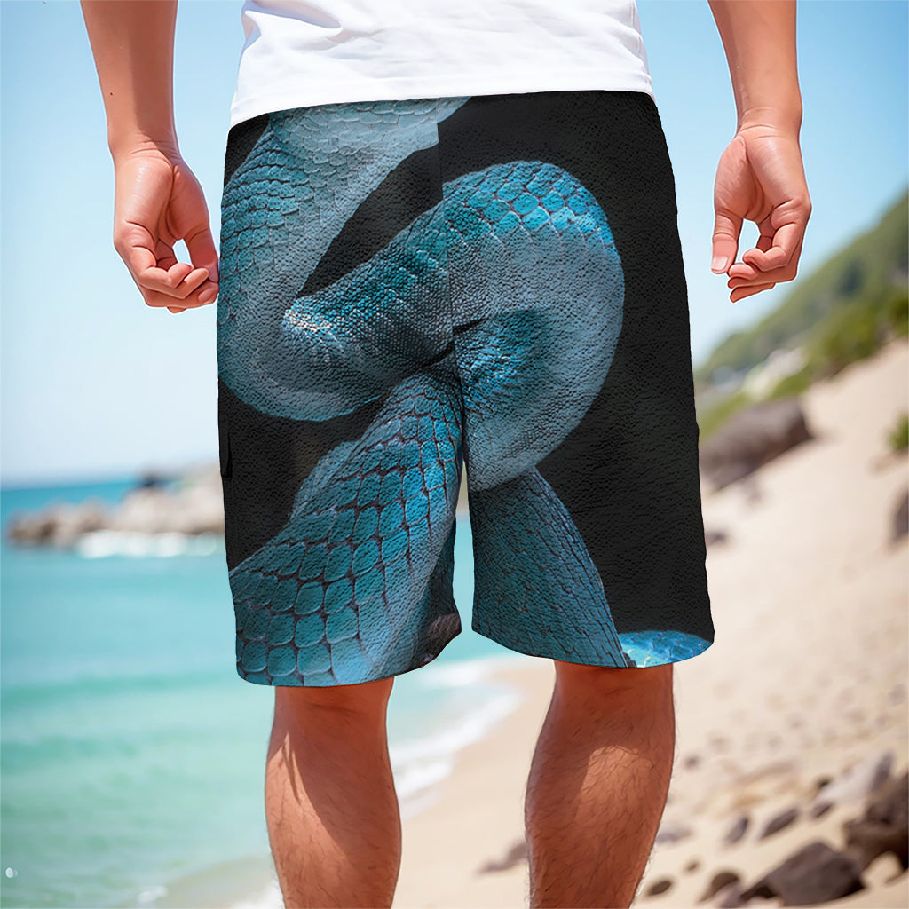 Turquoise Snake Print Men's Cargo Shorts